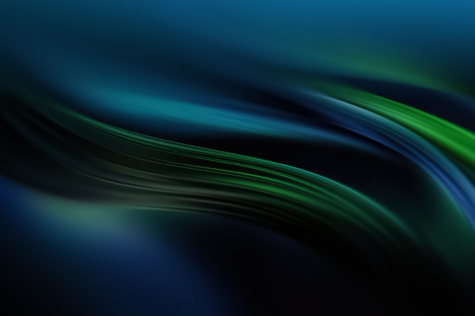 Abstract flowing lines in blue and green on a dark background.