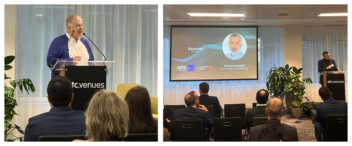 Keynote speaker presenting at Capco event on stage with audience