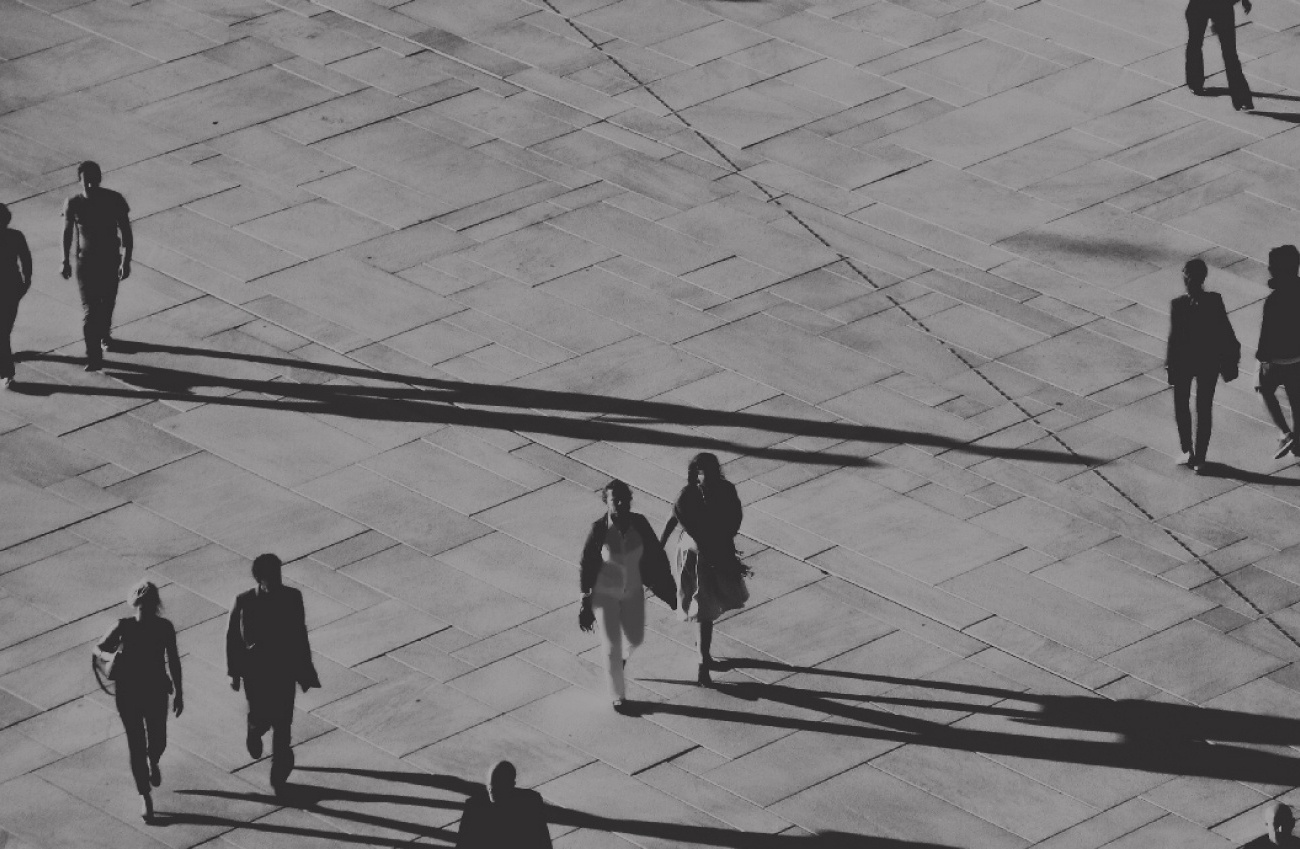 People walking in square